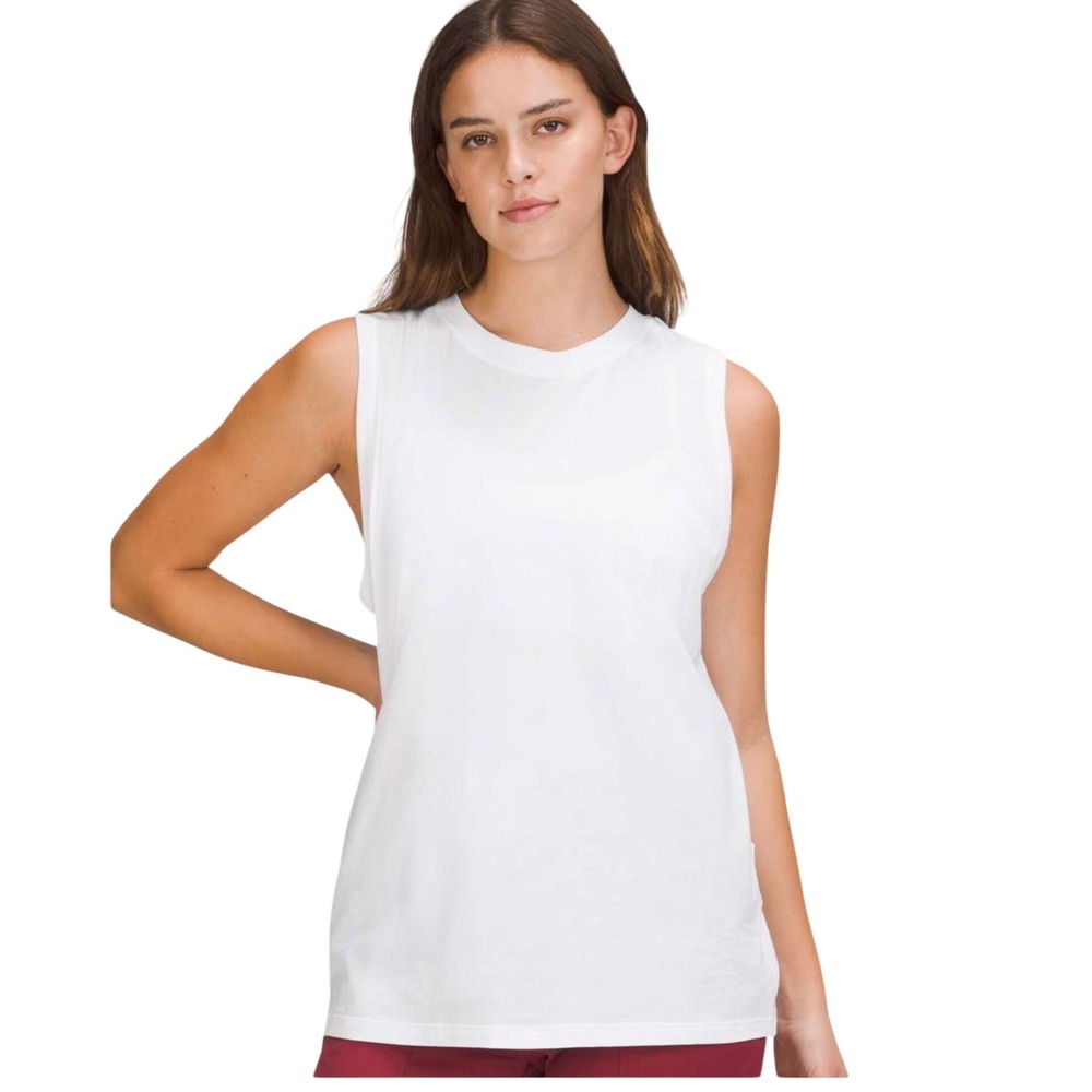 Lululemon Sleeveless Muscle Tank Top White Pima Cotton Relaxed Fit Size 10